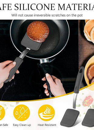Silicone Cookie Spatula Turner 2 Pack Mini Brownie Spatula Flexible Kitchen Small Silicone Turner for Nonstick Cookware Heat Resistant No Scratch Flipper for Egg Pancake(Grey)