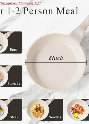 Induction Ceramic Nonstick Frying Pan,Light Weight Skillet,Healthy Non Toxic Omelet Pan,All Stoves Compatible Egg Pan (white, 8inch)