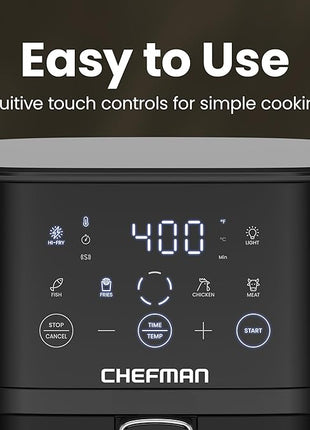 Chefman Air Fryer – 4 QT Compact Airfryer for Quick & Easy Meals, Features Hi-Fry Technology for Extra Crisp, Easy-View Window, Touch Controls with 4 Presets, Nonstick & Dishwasher Safe Basket - Black