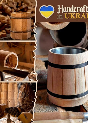 Beer Mug 20 OZ - Tankard Mug - Beer stein - Wooden beer mug - Stainless Steel Cup - Handmade Gifts for Men - Fathers Day, Christmas or Birthday Gift Idea - Men Mug - Retro Brown