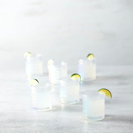 Fortessa Jupiter Beaded Hobnail Glass, 10 Ounce Double Old Fashioned (Set of 6), Iridescent