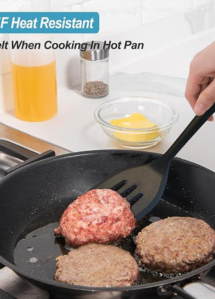 Silicone Spatula Turner Set, High Heat Resistant Spatulas with Seamless One Piece Design, Nonstick Rubber Flippers Utensils for Baking & Cooking,BPA-Free, Black,11 IN