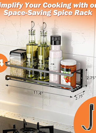 Spice Rack Wall Mounted 4 Pack,Space-Saving Spice Organizer for Spice Jars and Seasonings,Screw or Adhesive Hanging Spice Rack Organizer for Your Kitchen Cabinet,Pantry Door,11.41x2.75x2.75in