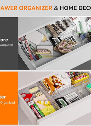 Criusia 8 Pack Drawer Organizer for Kitchen Gadgets, Large Clear Plastic Drawer Divider for Kitchen Accessories, Bathroom Organizers and Storage, Home Essentials for Makeup and Vanity Accessories