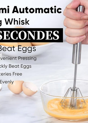 Newness Whizzy Whisk, Stainless Steel Semi Automatic Blender for Home -Versatile Tool for Egg Beater, Milk Frother, Hand Push Whisk - Kitchen Utensil for Blending, Whisking, Beating & Stirring