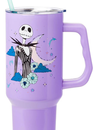 Silver Buffalo Disney Nightmare Before Christmas by Tim Burton Jack Skellington Stainless Steel Tumbler with Handle and Straw, Fits in Standard Cup Holder, 40 Ounces