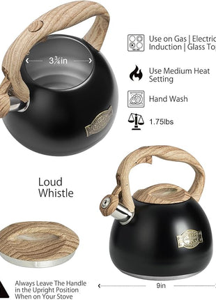 POLIVIAR Tea Kettle, 2.7 Quart Stovetop Tea Kettle, Audible Whistling Teapot, Food Grade Stainless Steel for Anti-Rust, Anti Hot Handle, Suitable for All Heat Sources (JX2022-MH30)