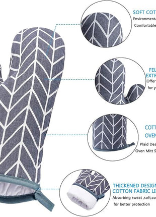 Oven Mitts and Potholders BBQ Gloves-Oven Mitts and Pot Holders with Recycled Infill Silicone Non-Slip Cooking Gloves for Cooking Baking Grilling (4-Piece Set) (Grey-02)