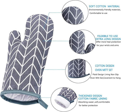 Oven Mitts and Potholders BBQ Gloves-Oven Mitts and Pot Holders with Recycled Infill Silicone Non-Slip Cooking Gloves for Cooking Baking Grilling (4-Piece Set) (Grey-02)