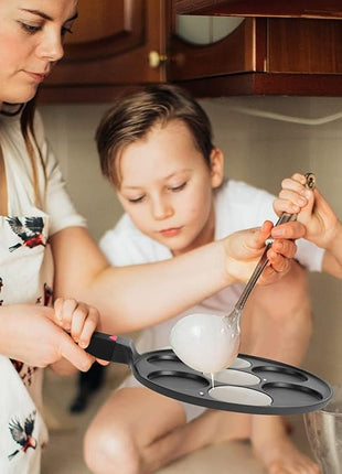 Pancake Pan Maker Nonstick Induction Compatible, 10.5 Inch Mini Non Stick Silver Dollar Grill Blini Griddle Crepe Pan,7 Molds Cake Egg Cooker Skillet for Kids Gifts