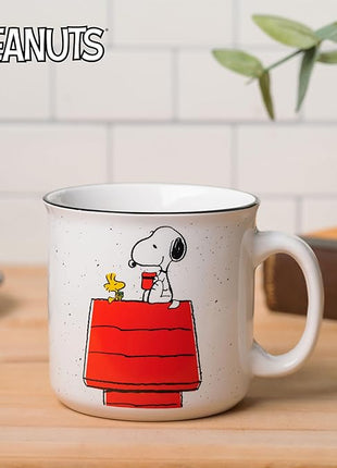 Silver Buffalo Peanuts Snoopy and Woodstock Get Cozy Ceramic Camper Mug, 20 Ounces
