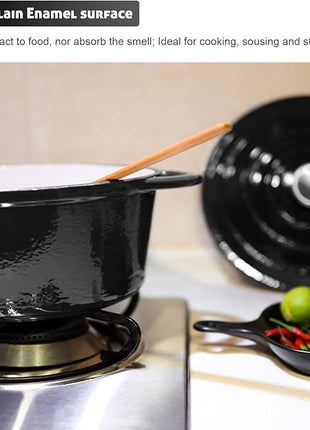 Puricon 5.5 Quart Enameled Cast Iron Dutch Oven with Lid, 5.5 QT Deep Round Dutch Oven Pot with Dual Handles -Black