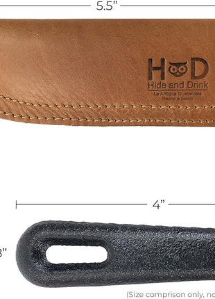 Hide & Drink, Full Grain Leather Hot Handle, Cast Iron Protector, Panhandle Potholder, Double Layered, Double Stitched, Slides On/Off Easily onto Metal Skillet Grips, Handmade, Single Malt Mahogany