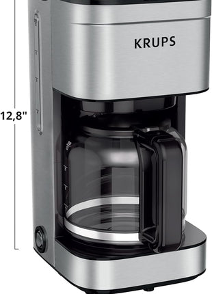 KRUPS Coffee Maker 10 Cups Simply Brew Stainless Steel Drip Coffee Maker, 900 Watts Coffee Filter, Drip Free, Dishwasher Safe Pot , Black & Silver