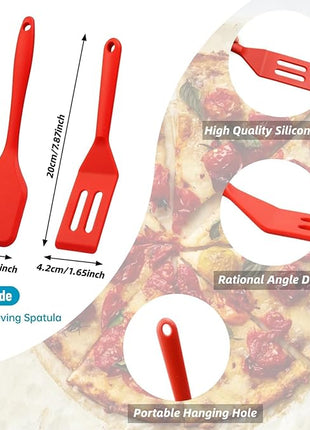 Dazzhues Mini Silicone Brownie Serving Spatula Set Flexible Non Stick Serve Turner Heat Resistant Cooking Spatula for Flip Eggs Crepe Steak Pizza Kitchen Utensil (Red)