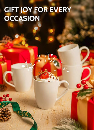 Sweese Porcelain Coffee Mugs - 16 Ounce (Top to the Rim) for Coffee, Latte, Tea, Cocoa, Set of 4, White