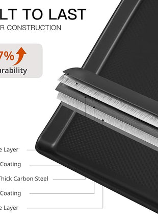 HONGBAKE 2 Pack Jelly Roll Pan Set 15x10, Cookie Sheets for Baking with Diamond Texture, Baking Sheets Non Stick, Non Toxic Oven Trays for Cooking, Heavy Duty 57% Thicker Carbon Steel, Dark Gray