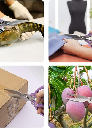 CGBE Kitchen Scissors All Purpose Heavy Duty, Ultra Sharp Stainless Steel Kitchen Shears Dishwasher Safe, Cooking Shears for Chicken, Poultry, Fish, Meat, Herbs & Grapes with Non-Slip Grips - Purple