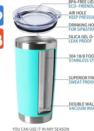 HASLE OUTFITTERS 20oz Stainless Steel Tumblers Bulk, Insulated Travel Cup with Lid, Double Wall Vacuum Coffee Mug for Cold & Hot Drinks 4 Pack, Light Blue