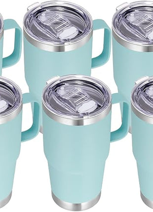 VEGOND 20 oz Tumbler Bulk with Handle Lid and Straw, Stainless Steel Insulated Travel Coffee Mug Set, Spill Proof Double Wall Metal Tumblers Cups, Mint Green 6 Pack