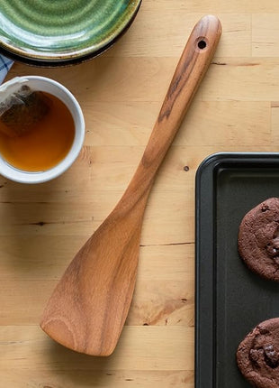 FAAY Teak Wooden Turner, Saute Paddle, Spatula, Compact - XL Size, Healthy and High Moist Resistance for Non Stick Cookware (12 Inch Flat Edge Spatula)