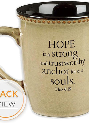 Christian Art Gifts Ivory Stoneware Coffee Mug – 13 oz. Microwave and Dishwasher-safe Lead & Cadmium-free Inspirational Scripture Coffee and Tea Mug for Men & Women with Bible Verse: Hope –Hebrew 6:19
