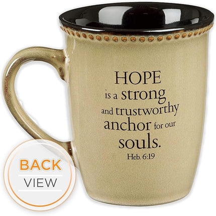 Christian Art Gifts Ivory Stoneware Coffee Mug – 13 oz. Microwave and Dishwasher-safe Lead & Cadmium-free Inspirational Scripture Coffee and Tea Mug for Men & Women with Bible Verse: Hope –Hebrew 6:19