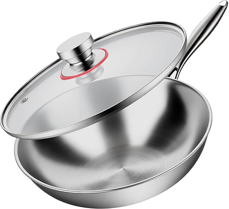 LOLYKITCH Tri-Ply 13 Inch Stainless Steel Wok Pan with Lid, Stir-Frying Pan,Induction Wok,Dishwasher and Oven Safe,Heavy Duty and Detachable handle.