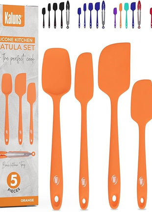 Kaluns Silicone Spatula Set, 4 Rubber Spatulas 600°F Heat Resistant, Nonstick Seamless Design with Stainless Steel Core, Dishwasher Safe, BPA free, Bonus Tongs Included