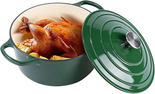 Miereirl 6 Quart Enameled Dutch Oven Pot with Lid, Cast Iron Dutch Oven with Dual Handles for Bread Baking, Cooking, Non-stick Enamel Coated Cookware (Green)