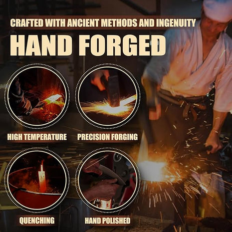 Kitchen Knife Set, Hand Forged Chef Knife Set with Full Tang Wood Handle, High Carbon Steel Butcher Knife Set for Meat Cutting Cleaver Knife Set for Vegetables Camping BBQ Ideal Gifts