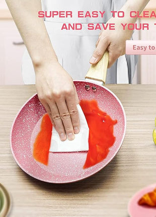 Frying Pan Nonstick, 9.5 Inch Pink Egg Pan, Non Stick Fry Pan 100% PTFE PFOA-Free Omelet Skillet Pan, Toxin-Free Skillets Stone Cookware, Anti-Warp Base with All Stove Tops, Induction Compatible