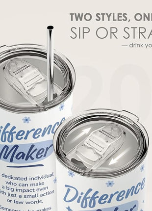 SANDJEST Inspiration Tumbler 20oz, Stainless Steel Travel Cup with Lid, Difference Maker Insulated Coffee Mug, Inspiration Gifts for Women Girls Friends Sisters on Birthday Christmas Valentine