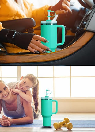 Silicone Spill Stopper Set Compatible with Stanley Cup 2.0 30oz & 40oz with Straw Cover (Set of 2, Tropical Teal)