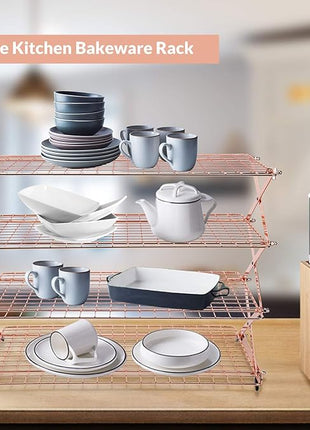 Geesta 2/3/4-Tier Collapsible Cooling Rack with Adjustable 3 Setting Design Stackable Cooling Roasting Cooking for Cookies Baking - Copper Cooking Utensils