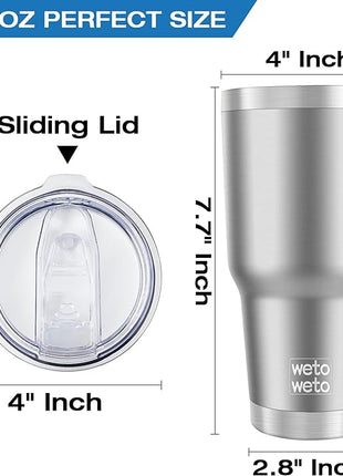 WETOWETO 30oz Tumbler, Stainless Steel Vacuum Insulated Water Coffee Tumbler Cup, Double Wall Powder Coated Spill-Proof Travel Mug Thermal Cup for Home Outdoor (Stainless, 1 Pack)