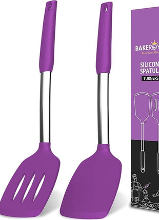 Silicone Spatula Set - Turner Spatulas Silicone Heat Resistant 600°F - Slotted & Solid Silicone Spatulas for Cooking Fish, Eggs, Pancakes Flipper – Silicone Cooking Utensils Set – Purple