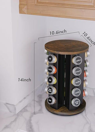 New England Stories Revolving Spice Rack Set with 35 Spice Jars, Kitchen Spice Tower Organizer for Countertop or Cabinet - Carousel Storage Includes 386 Spice Labels