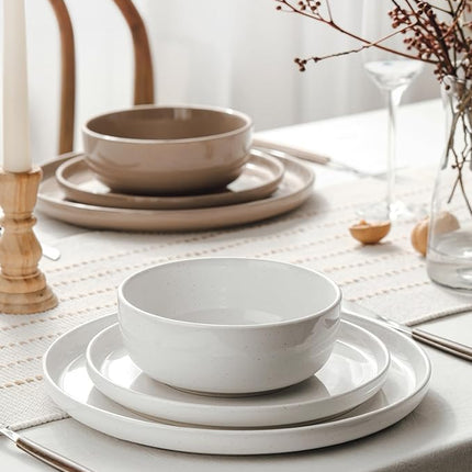 Famiware Milkyway Stoneware Dinnerware Sets with Pasta Bowls, Service for 4 (16 Pieces), Plates and Bowls Sets -Scratch Resistant, Microwave and Dishwasher Safe Dishes Set, Multi-color