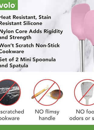 Tovolo Flex-Core Stainless Steel Handled Mini Spatula & Spoonula Set of 2, Kitchen Utensil Set, BPA-Free Silicone, Safe for Cast Iron & Cookware Dishwasher-Safe