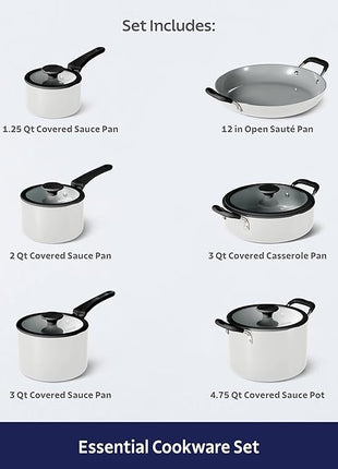 Tramontina Ceramic Non Stick 11-Piece Nesting Pots and Pans Set with Lids - Stackable Nonstick Cookware Set, Dishwasher and Oven Safe, White
