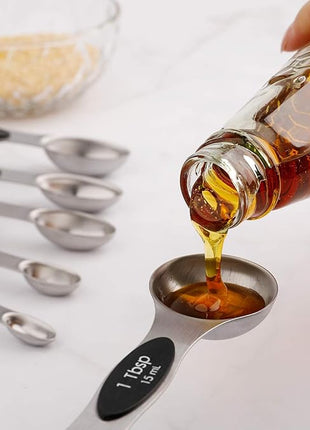 Magnetic Measuring Spoons Set of 6 Stainless Steel Dual Sided Stackable Teaspoon for Measuring Dry and Liquid Ingredients