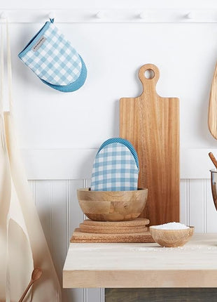 KitchenAid Gingham Mini Oven Mitt 2-Pack Set, Blue Velvet, 5.5"x8"