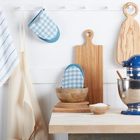 KitchenAid Gingham Mini Oven Mitt 2-Pack Set, Blue Velvet, 5.5"x8"