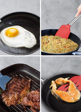 Silicone Spatula and Cooking Spoon,5 Pack Solid & Slotted Spoons and Spatulas High Heat resitant for Kitchen, Stainless Steel Handle Coated with Silicone, Non Stick Utensil, Starry blue