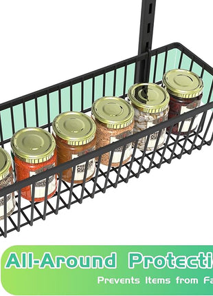 Over The Door Pantry Organizer, Pantry Organization and Storage, 6-Tier Deep Baskets Hanging Heavy-Duty Metal, Wall Spice Rack Seasoning Shelves for Home & Kitchen, Laundry Room Bathroom, Black