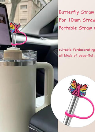 Butterfly Straw Cover for Stanley Cup 30&40 Oz 10mm Straw Topper with 2PCS Letter Charms (Letter I)