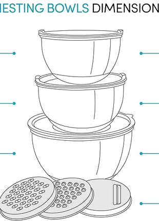 Belwares Mixing Bowls with Lids Set - Nesting Bowls with Graters, Handle, Pour Spout, Airtight Lids - Stainless Steel Non-Slip Mixing Bowl for Cooking, Baking, Prepping, Food Storage (Set of 3)
