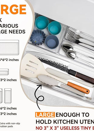 Criusia Utensil Drawer Organizer for Kitchen, 8 Pack Silverware Organizer Utensil Holder, Clear Plastic Drawer Dividers for Flatware, Cutlery, Kitchen Gadgets Accessories, Organizador de Cocina