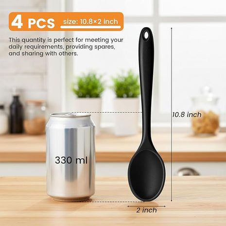 HAKSEN Silicone Spoons for Cooking, 4PCS 10.8 Inch Nonstick Kitchen Serving Spoons, Heat Resistant Silicone Cooking Utensils Set for Stirring, Mixing, Baking, Dishwasher Safe